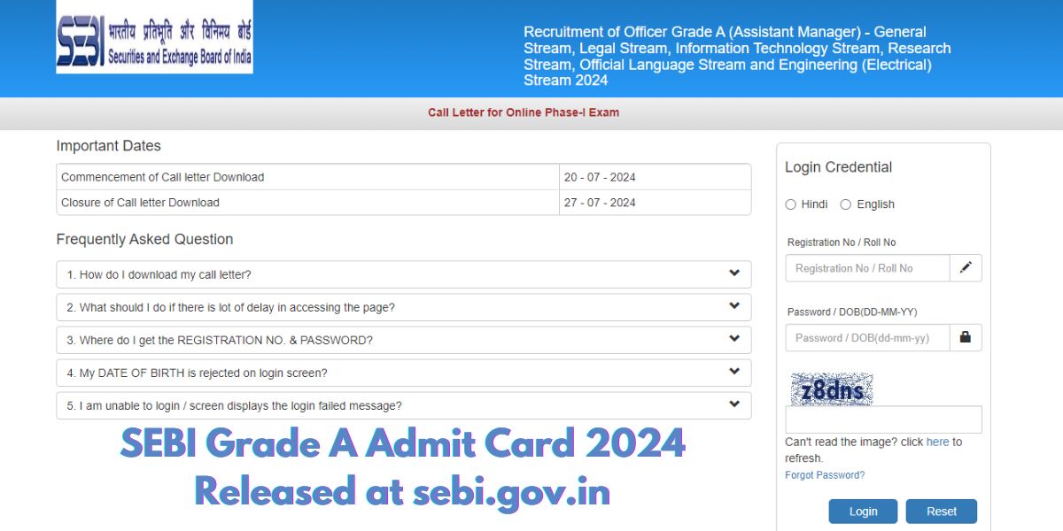 SEBI Grade A Admit Card 2024 Released at sebi.gov.in – Exam Pattern for Assistant Manager